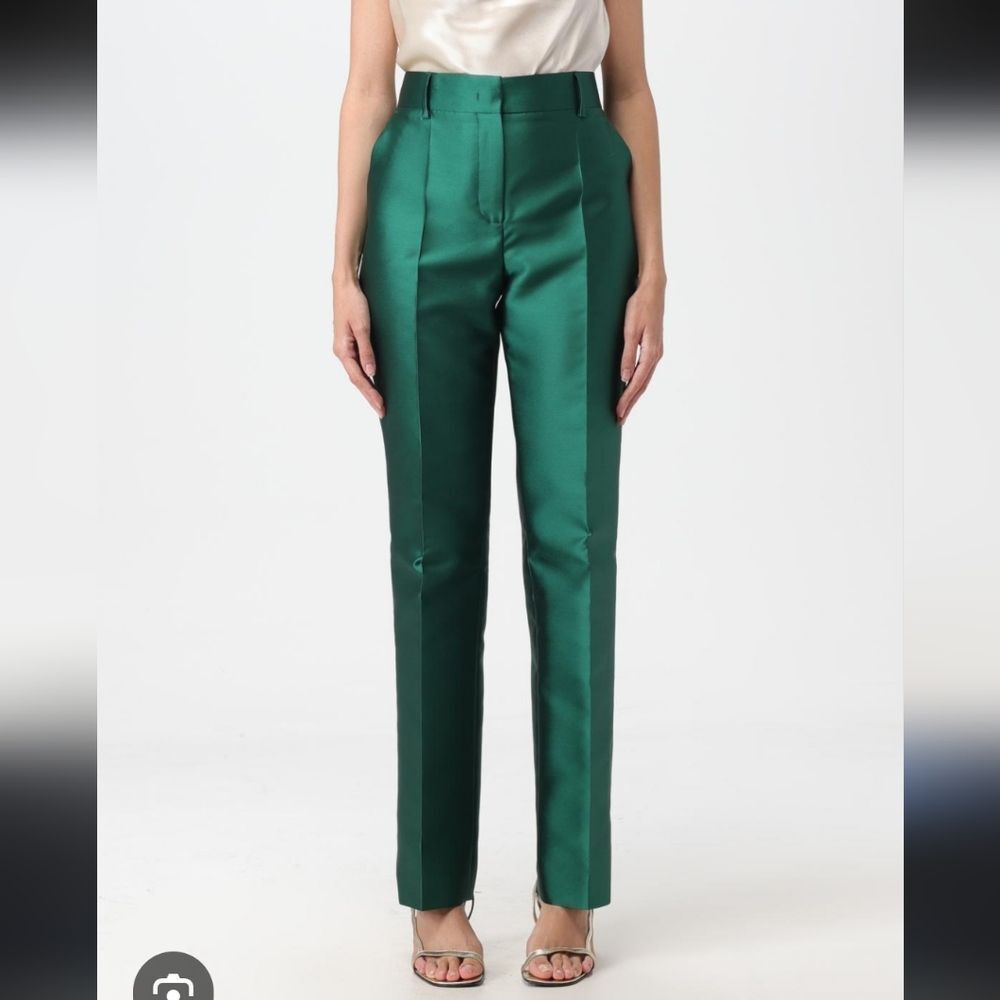 Brioni green silk wide leg pants 48 - Picture 2 of 10